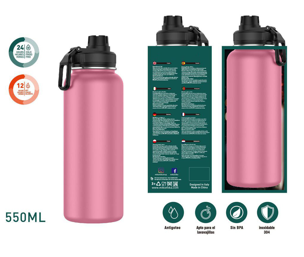 BOTELLA TERMO ACERO INOXIDABLE MATE ROSA 550ML