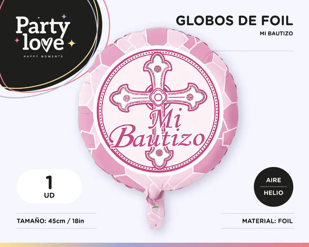 GLOBO DECORATIVO FOIL REDONDO BAUTIZO GIRL 45CM 爱派对