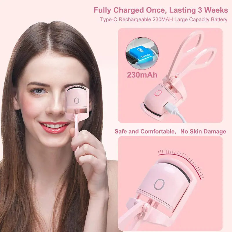 Eyelash Curler Portable Electric Heated Comb Eye Lash Long Lasting Eyelashes Curls Thermal Eyelash Curler Makeup Tools Heated Eyelash Curlers,Rechargeable Electric Eyelash Curler,Handheld Eyelash Heat Melissa