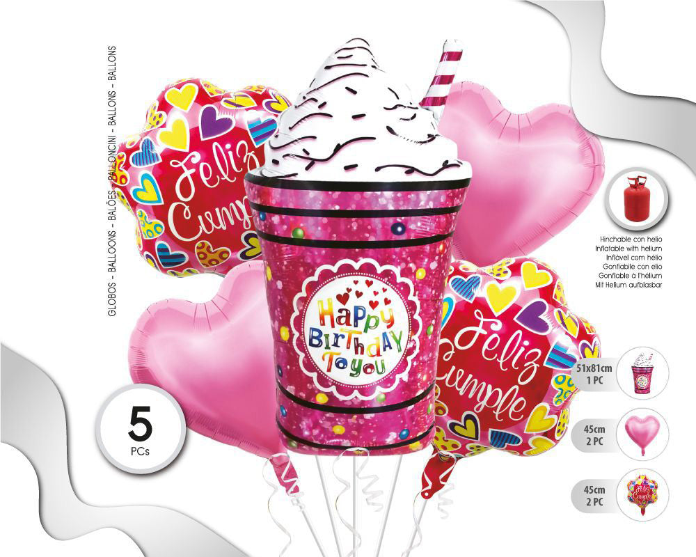 SET DE GLOBOS MYLAR FRAPPE HELADO 5PC