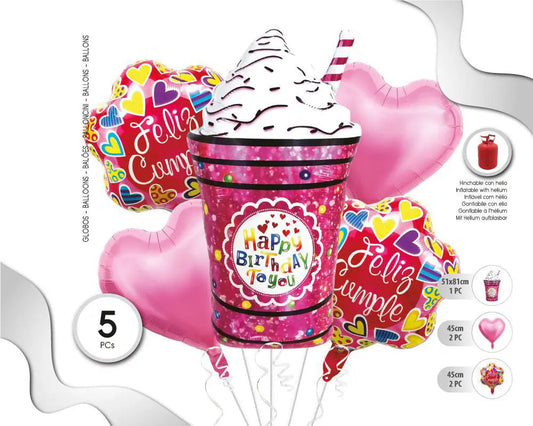 SET DE GLOBOS MYLAR FRAPPE HELADO 5PC XOCO 1