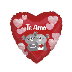 GLOBO FOIL CORAZON ROJO MENSAJE TE AMOR KOALAS 45CM