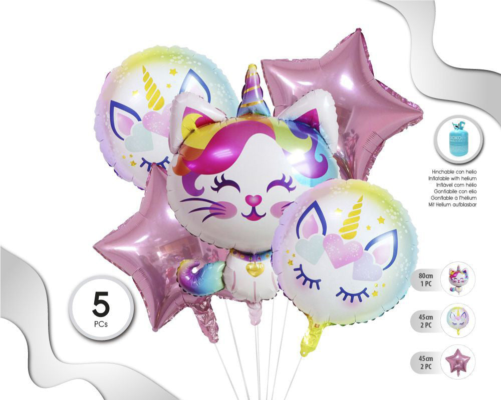 SET DE GLOBOS MYLAR CATICORNIO 5PC