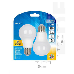 LED ESTANDAR A60 9W E27 LUZ CALIDA 2PCS