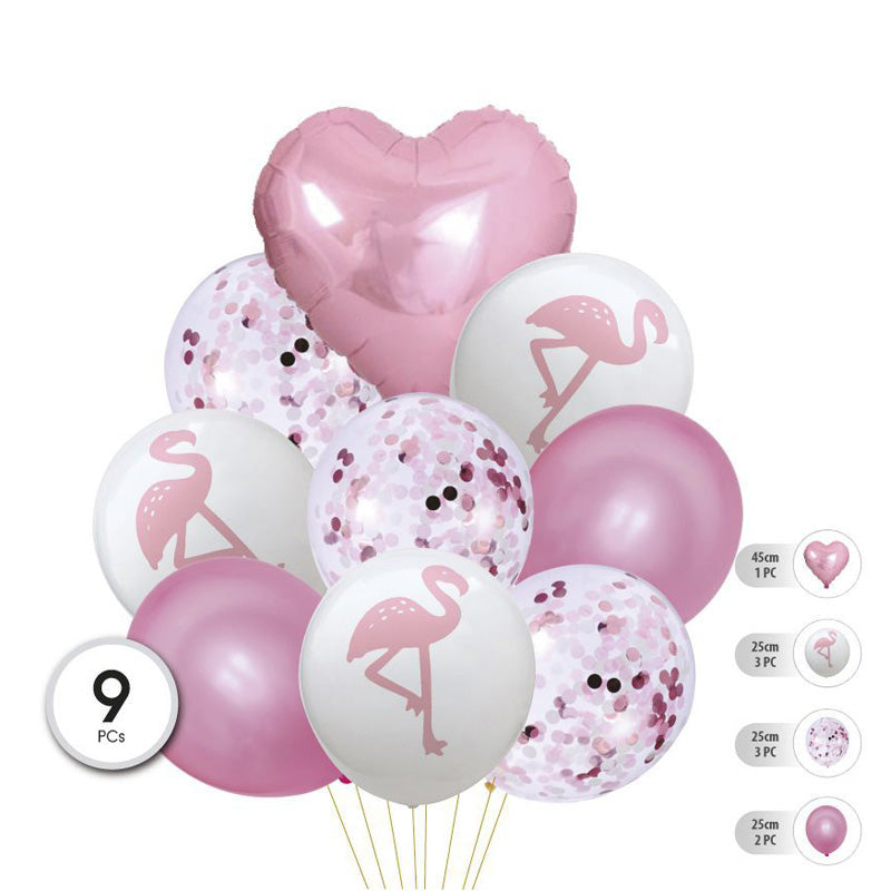 SET DE GLOBOS MYLAR Y LATÉX FLAMENCO 9PCS