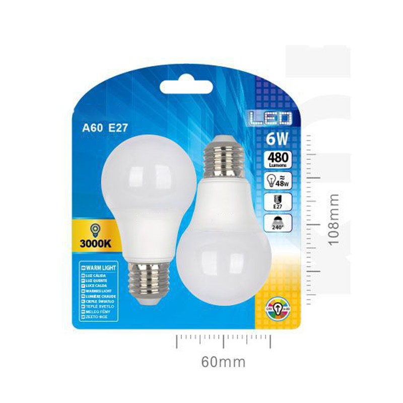 LED ESTANDAR A60 6W E27 LUZ CALIDA 2PCS