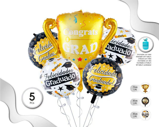 SET DE GLOBOS MYLAR GRADUACIÓN 5PC XOCO 1