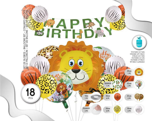 SET DE GLOBOS LEON CON BANNER HAPPY BDAY 18PC XOCO