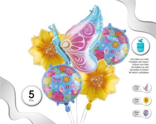 SET DE GLOBOS MYLAR MARIPOSA 5PC XOCO 1