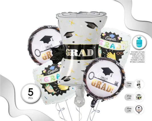 SET DE GLOBOS MYLAR GRADUACIÓN 5PC XOCO 1