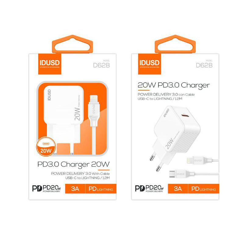 ADAPTADOR CARGA RÁPIDA PD3.0 20W +CABLE PD Lightning 1.2M