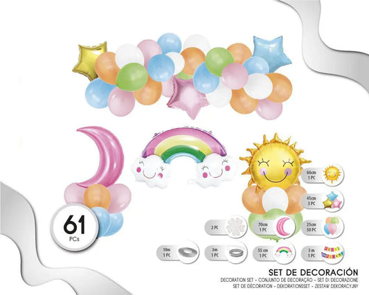 SET DE GLOBOS TEMATICO CIELO ARCOÍRIS 61PC XOCO