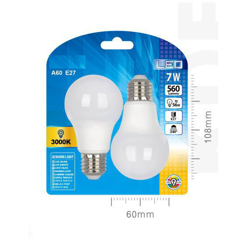 LED ESTANDAR A60 7W E27 LUZ CALIDA 2PCS