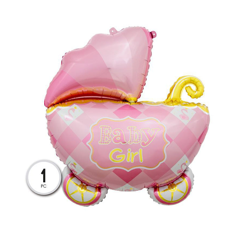 GLOBO MYLAR CARRITO BABY GIRL ROSA 68X88CM