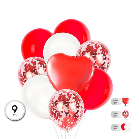 SET DE GLOBOS MYLAR Y LATÉX CORAZON ROJO 9PCS xoco 3