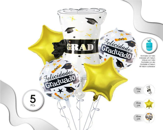 SET DE GLOBOS MYLAR GRADUACIÓN 5PC XOCO 1