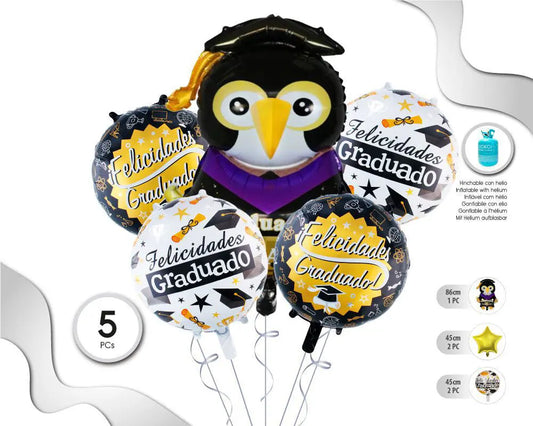 SET DE GLOBOS MYLAR GRADUACIÓN 5PC XOCO 1