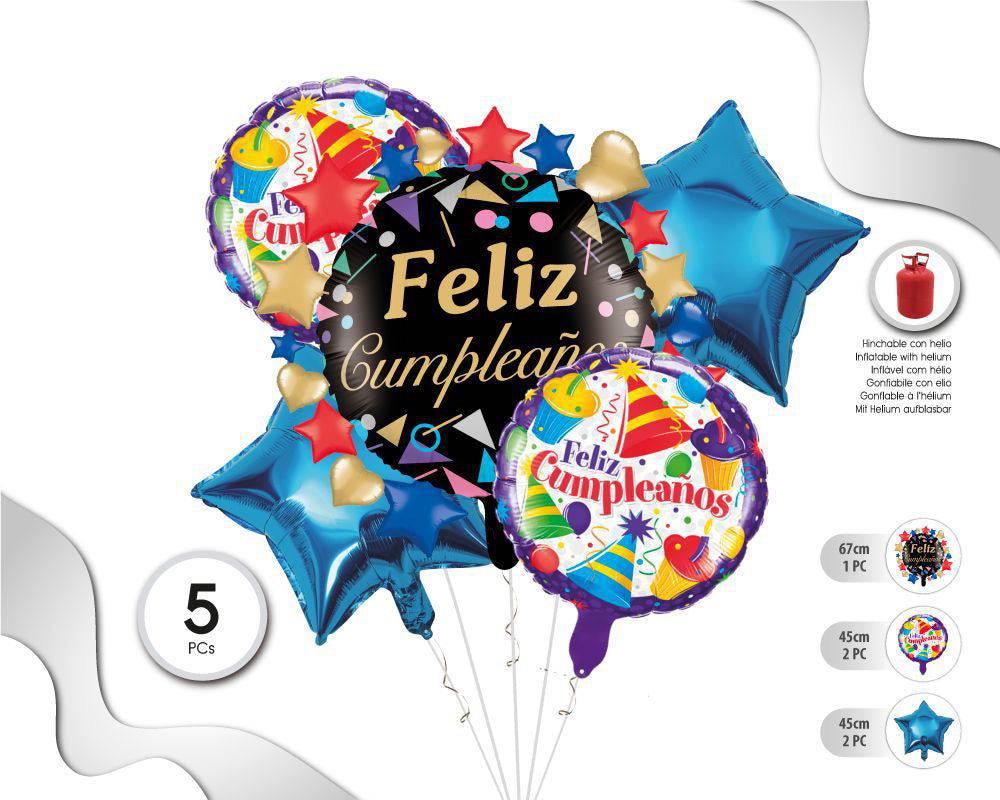 SET DE GLOBOS MYLAR ESTRELLA BRILLANTES 5PC