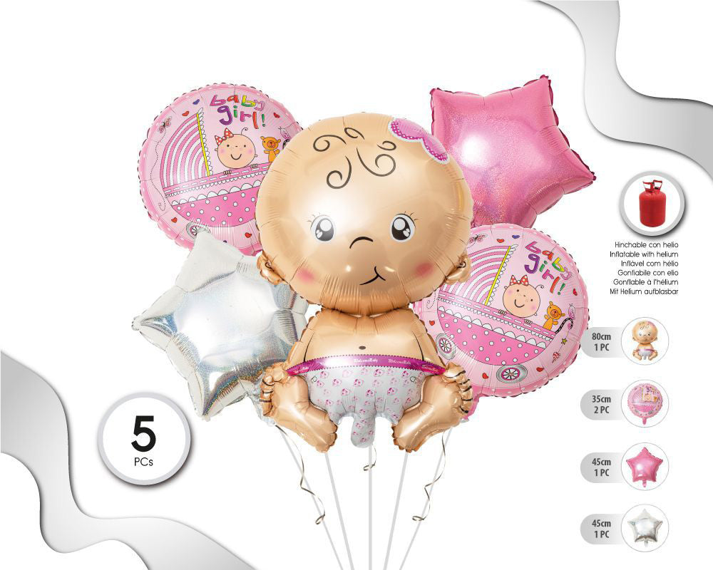 SET DE GLOBOS MYLAR BABY GIRL 5PC