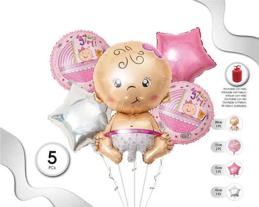 SET DE GLOBOS MYLAR BABY GIRL 5PC XOCO 1