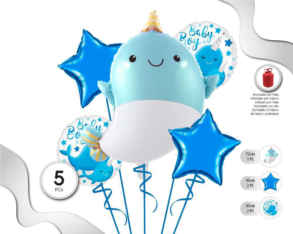 SET DE GLOBOS MYLAR NARVAL 5PC