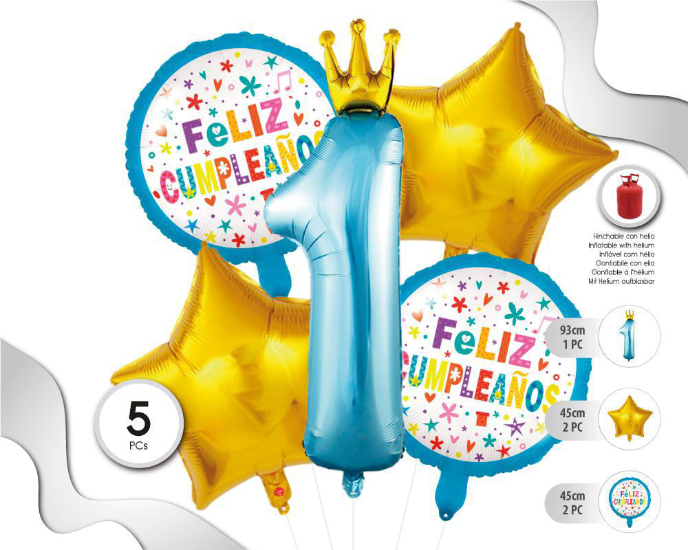 SET DE GLOBOS MYLAR LA PRINCIPE DIGITAL 5PC