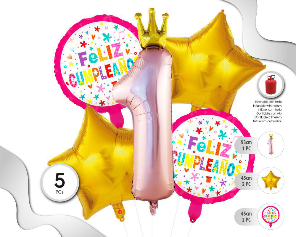 SET DE GLOBOS MYLAR LA PRINCESA DIGITAL 5PC