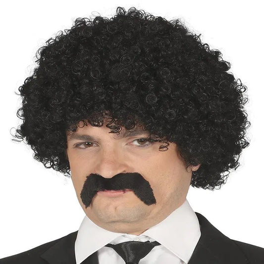 PELUCA RIZOS NEGRA CON BIGOTE CAR&GUS