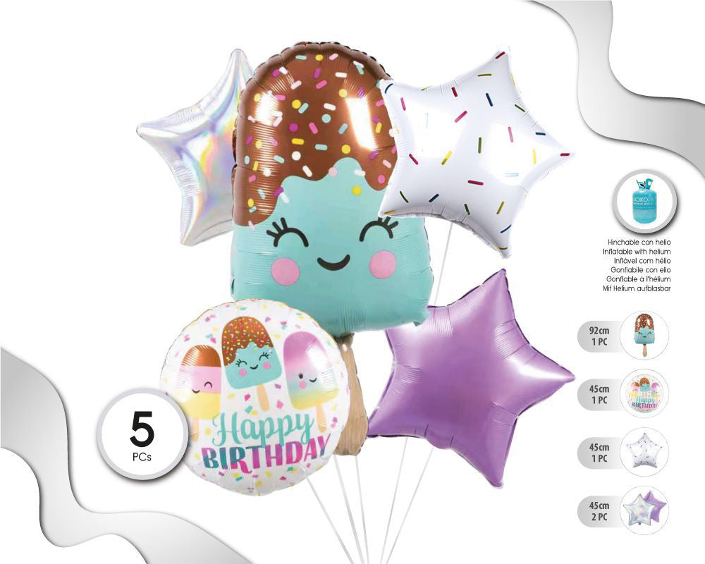 SET DE GLOBOS MYLAR HELADO 5PC