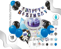 SET DE GLOBOS SPACE CON BANNER HAPPY BDAY 18PC