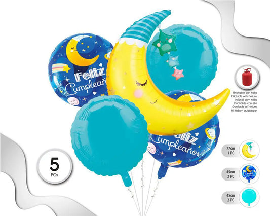 SET DE GLOBOS MYLAR BEBE LUNA 5PC XOCO 1