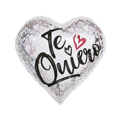 GLOBO FOIL CORAZON PLATA MENSAJE TE QUIERO 45CM