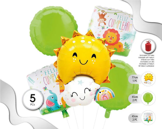 SET DE GLOBOS MYLAR SOL CON NUBE 5PC XOCO 1