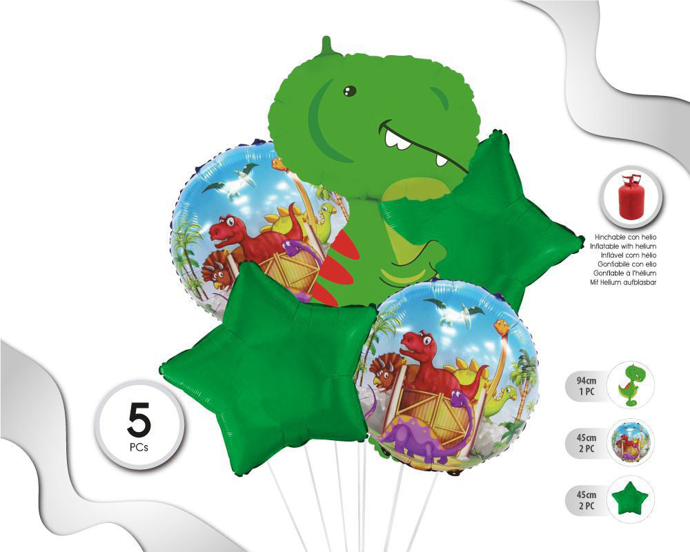 SET DE GLOBOS MYLAR DINOSAURIO 5PC