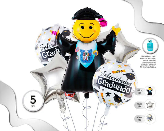 SET DE GLOBOS MYLAR GRADUACIÓN 5PC XOCO 1