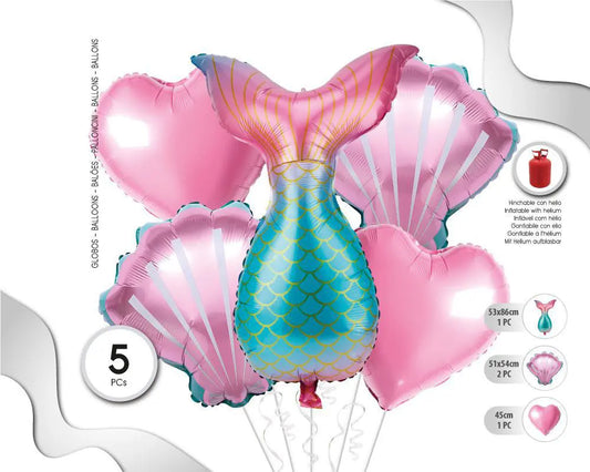 SET DE GLOBOS MYLAR SIRENA 5PC XOCO 1