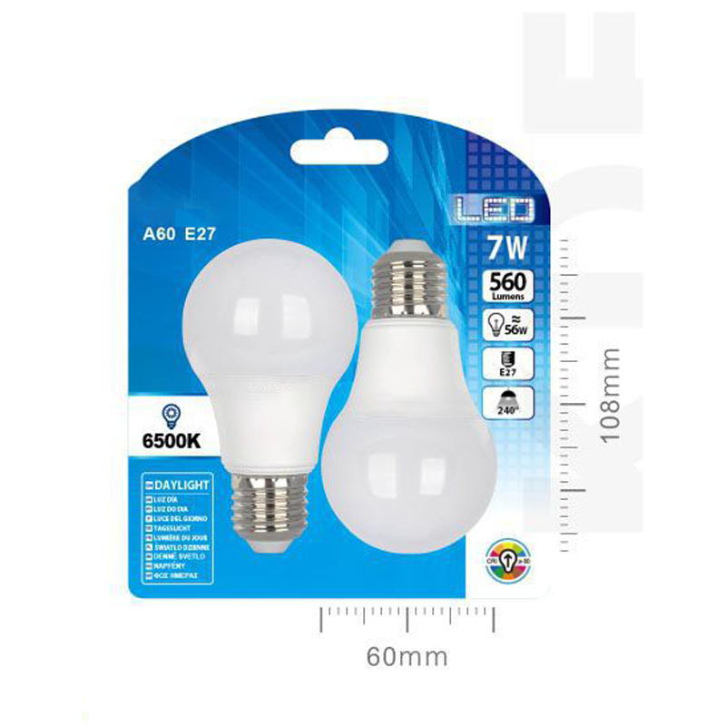 LED ESTANDAR A60 7W E27 LUZ FRIA 2PCS