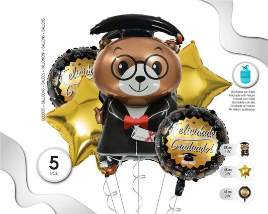 SET DE GLOBOS MYLAR GRADUACIÓN 5PC XOCO 1