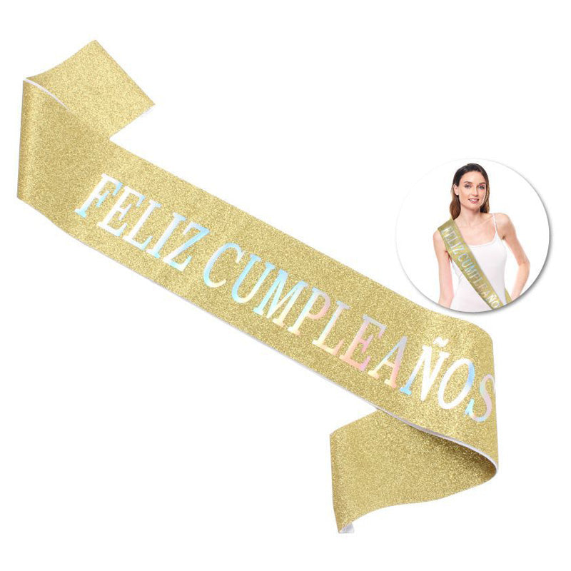 BANDA FELIZ CUMPLEAÑOS GLITTER ORO LASER 160X9.5CM