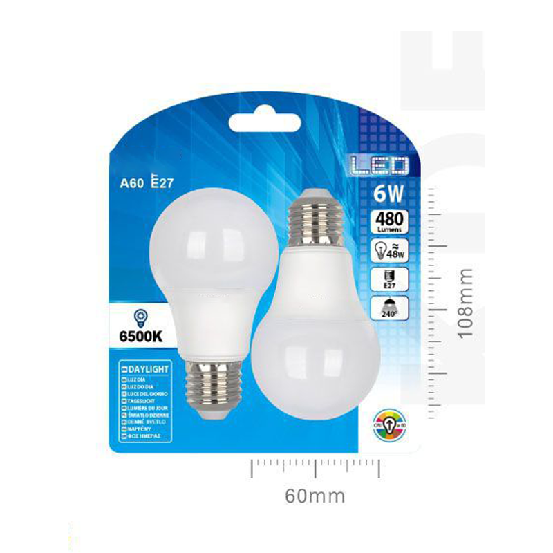 LED ESTANDAR A60 6W E27 LUZ FRIA 2PCS