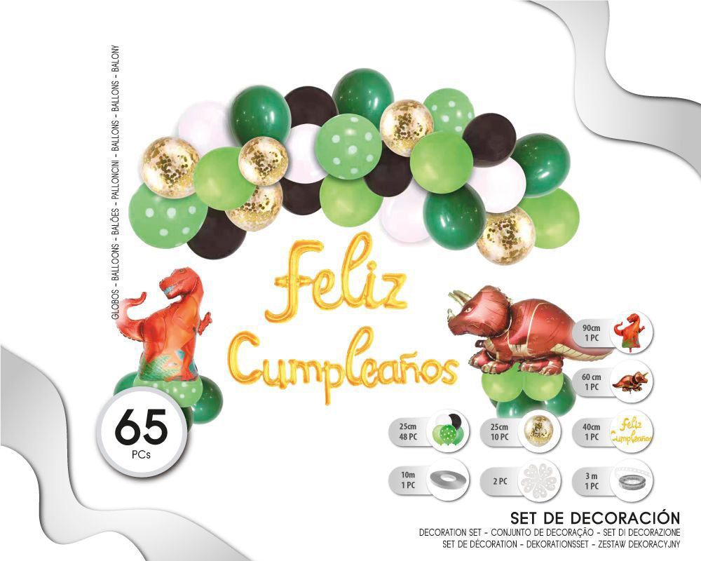 SET DE GLOBOS TEMATICO DINOSAURIO 61PC