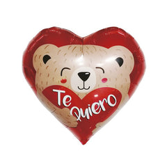 GLOBO FOIL CORAZON ROJO MENSAJE TE QUIERO OSITO 45CM