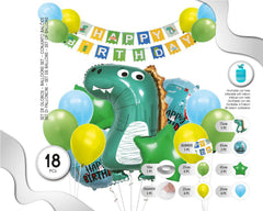 SET DE GLOBOS DINOSAURIO CON BANNER HAPPY BDAY 18PC