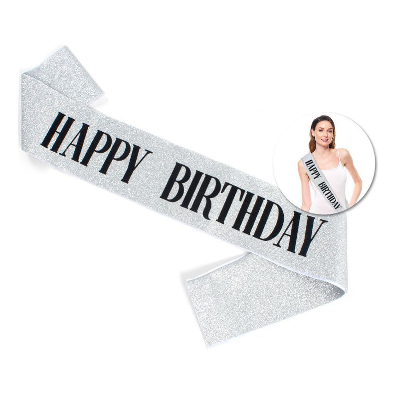 BANDA HAPPY BIRTHDAY GLITTER PLATA 160X9.5CM