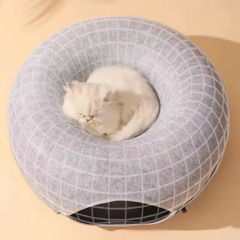 Cama Tipo Túnel Para Gatos De Interior, Resistente a Los Arañazos, Donut, Cueva, Escondite Para Gatos De Interior, Fieltro Redondo Desmontable Y Lavable