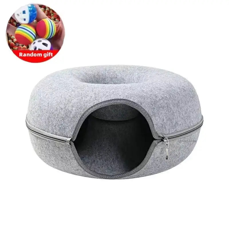 Cama Tipo Túnel Para Gatos De Interior, Resistente a Los Arañazos, Donut, Cueva, Escondite Para Gatos De Interior, Fieltro Redondo Desmontable Y Lavable