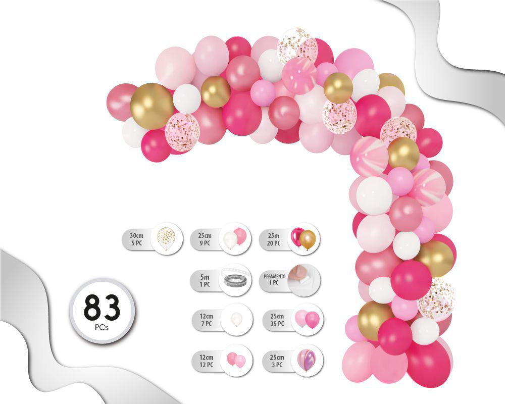 SET DE GLOBOS VINTAGE ROSA 83PC