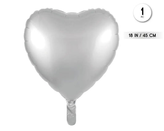 GLOBO DECORATIVO FOIL CORAZON COLOR PLATA 45CM XOCO