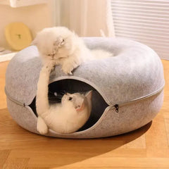 Cama Tipo Túnel Para Gatos De Interior, Resistente a Los Arañazos, Donut, Cueva, Escondite Para Gatos De Interior, Fieltro Redondo Desmontable Y Lavable