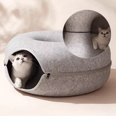 Cama Tipo Túnel Para Gatos De Interior, Resistente a Los Arañazos, Donut, Cueva, Escondite Para Gatos De Interior, Fieltro Redondo Desmontable Y Lavable